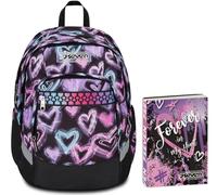 Seven Zaino Scuola Advanced Plus, Nero, Brilliant Heart, Doppio Scomparto Cinghia, Scuole Medie e Superiori + Seven Diario 12 Mesi, Viola, Ragazza