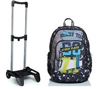 Zaino Scuola ADVANCED SEVEN - STREET PLAYER, Nero, Doppio Scomparto + Carrello BE BOX PLUS Portazaino Compatibile