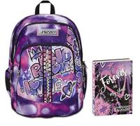 Seven Zaino Scuola Advanced, Viola, Bubble Street, Doppio Scomparto Con Supporto USB, Tasca Porta PC, Scuola + Seven Diario 12 Mesi, Viola, Ragazza