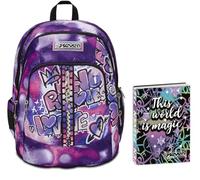 Seven Zaino Scuola Advanced, Viola, Bubble Street, Doppio Scomparto Con Supporto USB, Tasca Porta PC, Scuola + Seven Diario 12 Mesi, Nero, Ragazza