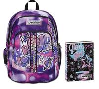 Seven Zaino Scuola Advanced, Viola, Bubble Street, Doppio Scomparto, Supporto USB, Tasca Porta PC, Scuola + Seven Diario 12 Mesi, Nero, Ragazza