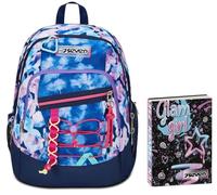 Seven Zaino Scuola Advanced, Viola Fucsia, Custom Cloud, Doppio Scomparto Con Tasca Porta PC, Scuole Medie e Superiori + Seven Diario 12 Mesi, Nero, Ragazza