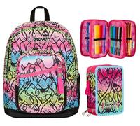 Seven Zaino Scuola Doppio Scomparto New Fit Rosa, Tasca Porta Borraccia, Maxi Capienza + Astuccio 3 Scomparti Rosa Bambina e Ragazza