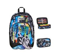 Seven Zaino Scuola Dual BUZZY NOTE BOY, Doppio Scomparto, Blu, 32 L + Astuccio Quick Case FREETHINK, Blu,45 pezzi, Completo di matite, Penne e colori, Elementari, Medie, Bambini, Ragazzi