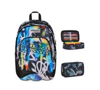 Seven Zaino Scuola Dual BUZZY NOTE BOY, Doppio Scomparto, Blu, 32 L + Astuccio Quick Case FREETHINK, Grigio,45 pezzi, Completo di matite, Penne e colori, Elementari, Medie, Bambini, Ragazzi