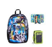 Seven Zaino Scuola Dual Detach BUZZY NOTE BOY, Multicolore, 32 L, Doppio Scomparto + Astuccio 3 zip SHADOWS OF COLOR, Nero,45 pezzi, Scuola elementare e media, Bambini, Ragazzi