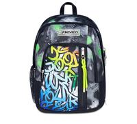 Seven Zaino Scuola Dual Detach, Nero Verde, Doppio Scomparto da 32 L, Con Tasca PC, Tasca Borraccia, Tasca Con Organizer e Scomparto Staccabile, Scuola Media e Superiore,Zaino Ragazzo
