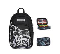 Seven Zaino Scuola Dual GOLDEN PAINT, Doppio Scomparto, Nero, 32 L + Astuccio Quick Case FREETHINK, Grigio,45 pezzi, Completo di matite, Penne e colori, Elementari, Medie, Bambini e ragazzi