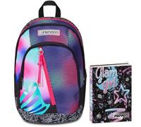 Seven Zaino Scuola Dual, Rosa e Viola, Shadefull Girl, Doppio Scomparto Con Tasca Porta PC, Scuole Medie e Superiori + Seven Diario 12 Mesi, Nero, Ragazza