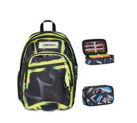 Seven Zaino Scuola Dual SHADOWS OF COLOR, Doppio Scomparto, Nero,32 L + Astuccio Quick Case FREETHINK, Blu,45 pezzi, Completo di matite, Penne e colori, Scuola elementare, Bambini, Ragazzi