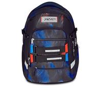 Seven Zaino Scuola Ergonomico Updown Twisce, Nero Blu, Con Schienale e Spallacci Regolabili, Organizzazione Interna, Tasca Borraccia, 27 L, Zaino Scuola Elementare e Media, Bambino