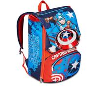 Seven Zaino Scuola Estensibile DISNEY - CAPTAIN AMERICA LEGENDARY AVENGER, Blu Rosso Bianco - Zaino Doppio Scomparto - Tasca Porta Borraccia, Zaino Bambino - Marvel