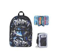 Seven Zaino Scuola FREETHINK, Doppio Scomparto, Grigio, 34 L, Bambini, Ragazzi + Astuccio 3 zip SHADOWS OF COLOR, Nero,45 pezzi, Scuola elementare