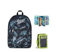 Seven Zaino Scuola FREETHINK, Doppio Scomparto, Grigio, 34 L, Bambini, Ragazzi + Astuccio 3 zip SHADOWS OF COLOR, Nero,45 pezzi, Scuola elementare