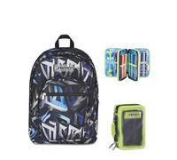 Seven Zaino Scuola FREETHINK, Doppio Scomparto, Grigio, 34 L, Bambini, Ragazzi + Astuccio 3 zip SHADOWS OF COLOR, Nero,45 pezzi, Scuola elementare