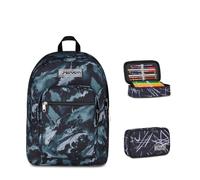 Seven Zaino Scuola FREETHINK, Doppio Scomparto, Grigio, 34 L, Bambini, Ragazzi + Astuccio Quick Case FREETHINK, Nero,45 pezzi, Completo di matite, Penne e colori, Elementari, Medie