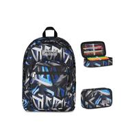 Seven Zaino Scuola FREETHINK, Doppio Scomparto, Grigio, 34 L, Bambini, Ragazzi + Astuccio Quick Case FREETHINK, Blu,45 pezzi, Completo di matite, Penne e colori, Elementari, Medie