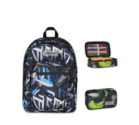 Seven Zaino Scuola FREETHINK, Doppio Scomparto, Grigio, 34 L, Bambini, Ragazzi + Astuccio Quick Case FREETHINK, Nero,45 pezzi, Completo di matite, Penne e colori, Elementari, Medie