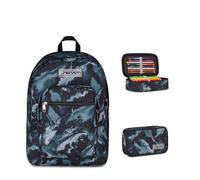 Seven Zaino Scuola FREETHINK, Doppio Scomparto, Grigio, 34 L, Bambini, Ragazzi + Astuccio Quick Case FREETHINK, Grigio,45 pezzi, Completo di matite, Penne e colori, Elementari, Medie
