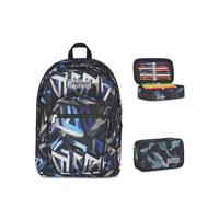 Seven Zaino Scuola FREETHINK, Doppio Scomparto, Grigio, 34 L, Bambini, Ragazzi + Astuccio Quick Case FREETHINK, Grigio,45 pezzi, Completo di matite, Penne e colori
