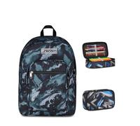 Seven Zaino Scuola FREETHINK, Doppio Scomparto, Grigio, 34 L, Bambini, Ragazzi + Astuccio Quick Case FREETHINK, Blu,45 pezzi, Completo di matite, Penne e colori, Elementari, Medie
