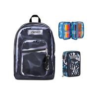 Seven Zaino Scuola FREETHINK, Doppio Scomparto, Nero, 34 L + Astuccio 3 Zip, Completo di Matite e colori, Elementari, Medie, Tyle, Bambini e Ragazzi, grigio/nero