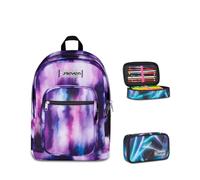 Seven Zaino Scuola FREETHINK, Doppio Scomparto, Viola, 34 L, Bambina, Ragazza + Astuccio Quick Case FREETHINK, Blu,45 pezzi, Completo di matite e colori, Elementari, Medie