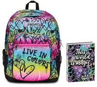 SEVEN Zaino Scuola Freethink, Multicolore, con Ring Light, Scomparto Porta Notebook, Viaggio, Scuola & Tempo Libero + Seven Diario 12 Mesi, Nero, Ragazza