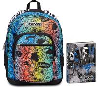 Seven Zaino Scuola Freethink, Nero, Fluo Stamp, Con Cuffia Gaming + Seven Diario Scuola Standard 12 Mesi, Blu, Accessori Scuola, Accessori Zaino, Ragazzo