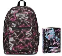 Seven Zaino Scuola Freethink, Nero Fucsia, Doppio Scomparto Con Supporto USB, Tasca Porta PC, Medie e Superiori + Seven Diario 12 Mesi, Nero, Ragazza