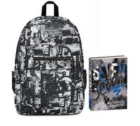 Seven Zaino Scuola Freethink, Nero Grigio, Doppio Scomparto, Supporto USB, Tasca Porta PC, Medie e Superiori + Seven Diario Scuola Standard 12 Mesi, Blu, Ragazzo