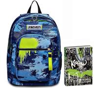 Seven Zaino Scuola NEW FIT, WET COLOR BOY, Blu, Doppio Scomparto, Tasca Porta Borraccia, Maxi Capienza, Scuola + Seven Diario Scuola Standard 12 Mesi, Nero, Ragazzo