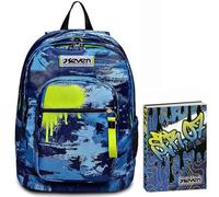 Seven Zaino Scuola NEW FIT, WET COLOR BOY, Blu Zaino Doppio Scomparto, Maxi Capienza, Scuola + Seven Diario Scuola Standard 12 Mesi, Blu, Ragazzo