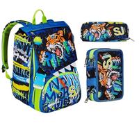 Seven Zaino Scuola SJ GANG CUCCIOLI, Blu, Estensibile tramite Zip, Bambino + Portapenne + Astuccio 3 zip
