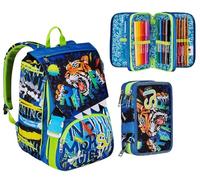 Seven Zaino Scuola SJ GANG CUCCIOLI, Blu PATTINE CALAMITATE CON GRAFICHE DIVERSE Scuola Elementare + Astuccio Triplo Scomparto Blu Bambino