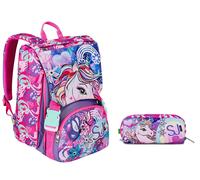 Seven Zaino Scuola SJ GANG CUCCIOLI, Rosa PATTINE CALAMITATE CON GRAFICHE DIVERSE Scuola Elementare + Portapenne Rosa Bambina