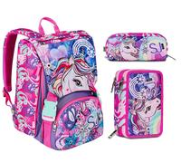 Seven Zaino Scuola SJ GANG CUCCIOLI, Rosa, Estensibile tramite Zip, Bambina + Portapenne + Astuccio 3 zip