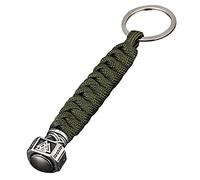 SevenMye Portachiavi con antico ciondolo vichingo Thor Mjolnir e anello in metallo per alpinismo chiavi auto stile vintage uomo pelle multicolore, verde militare, Taglia unica