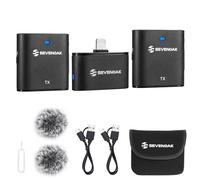 SevenOak Microfono lavalier senza fili, cancellazione del rumore/mute Lapel Wireless Mic Stereo/Mono per iPhone iPad Intervista Vlog Live Stream SKM-S2 D (2 Trasmettitore +1Ricevitore)