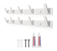 Sevenpers Appendiabiti da Parete Bianco, 2 Pezzi Attaccapanni da Muro Moderno Design con 5 ganci per ingresso cucina bagno due metodi di installazione