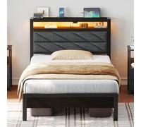 Seventable Struttura Letto Singolo 90x200 LED, Letto una piazza e mezza con 2 Porte USB e 1 Porta di Tipo C, Testata Imbottita & Spazio di Archiviazione, per la Camera dei bambini e degli Adolescenti