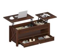 Seventable Tavolino da caffè da 99,8 cm, con 2 cassetti portaoggetti e scomparto nascosto, tavolo centrale con piano in legno sollevabile, per soggiorno, caffè espresso