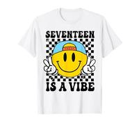 Seventeen Is A Vibe 17th Birthday Groovy Boys 17 Anni Maglietta
