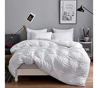 SeventhStitch Set copripiumino con federe in seersucker, 100% cotone, 200 fili, bianco, argento, antracite, rosa, grigio, set di biancheria da letto matrimoniale, king e super king size (bianco, super
