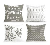 SEVENWELL Sweet Home - Set di 4 federe per cuscino grigio, 45 x 45 cm, motivo geometrico grigio, per esterni, divano, camera da letto, 18 x 18 cm