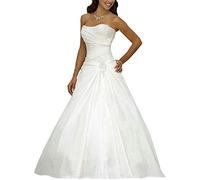 SEVENYXX Abiti da Sposa Abiti da Sposa Lungo Principessa Donna Raso a Line Plissettato con Paillettes, Bianco, 44