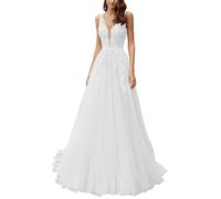 SEVENYXX Abiti da Sposa delle Donne Principessa Abito da Sposa Lungo A-Line Tulle Moda da Sposa Abito Civile, Bianco, 36
