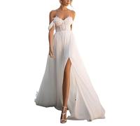 SEVENYXX Abiti da Sposa delle Donne Ufficio Civile off Shoulder Abiti da Sposa Chiffon Abito da Sposa con Slit, Avorio, 44