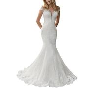 SEVENYXX Abiti da Sposa Sirena Lunghi Principessa Abiti da Sposa Civil Bridal Fashion Abito da Sposa, Bianco, 44