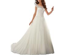 SEVENYXX Abito da Sposa Abito da Sposa Lungo Pizzo Sottile delle Donne, Avorio-4, 44